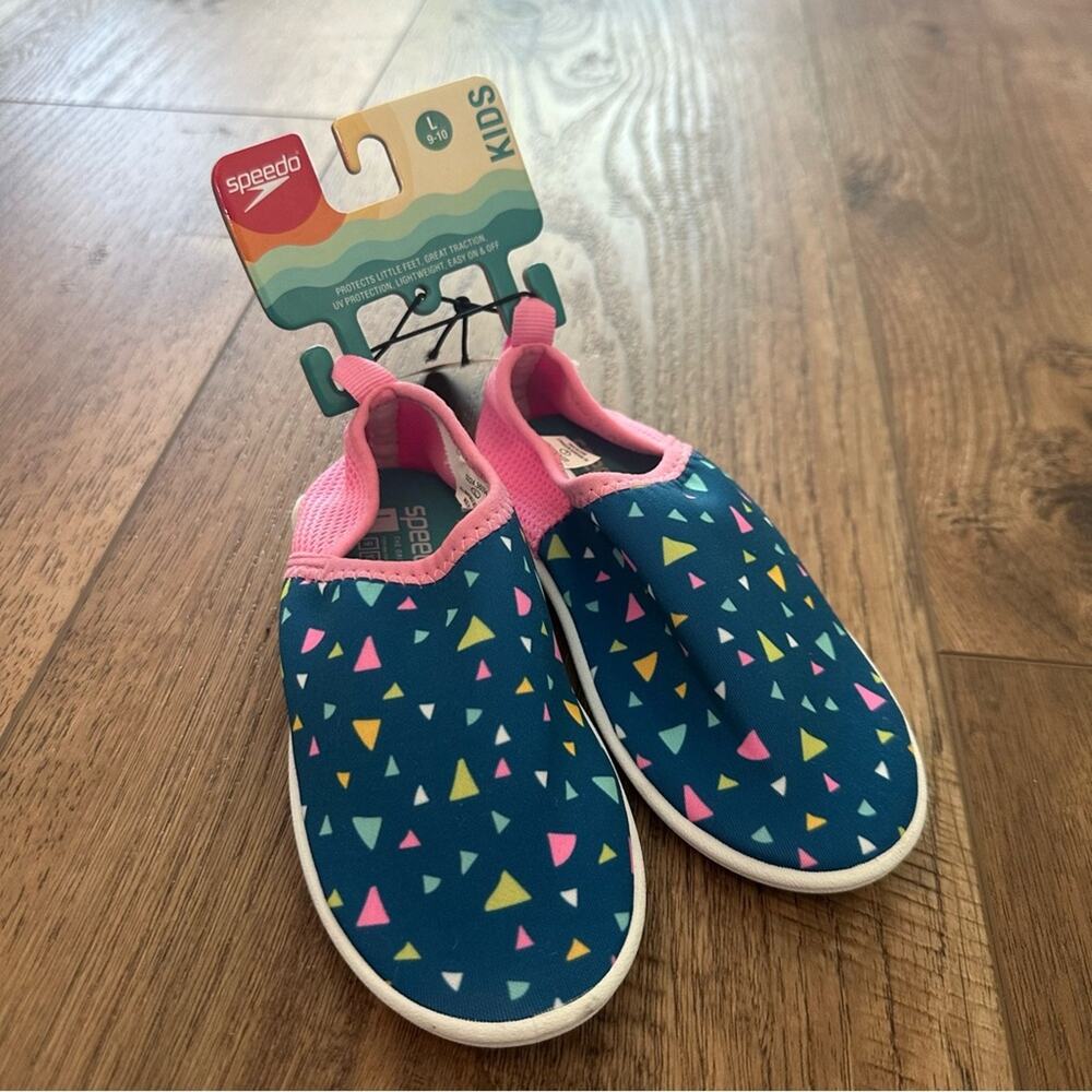 Speedo Girl’s Water‎ Shoes, Splash & Sun Bootie, Blue/Pink, Non-Slip, L (9/10)
